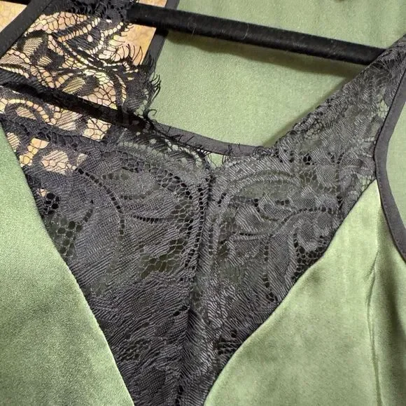 Express Olive Green Satin Black Lace Tank Top Camisole Small - Picture 7 of 8